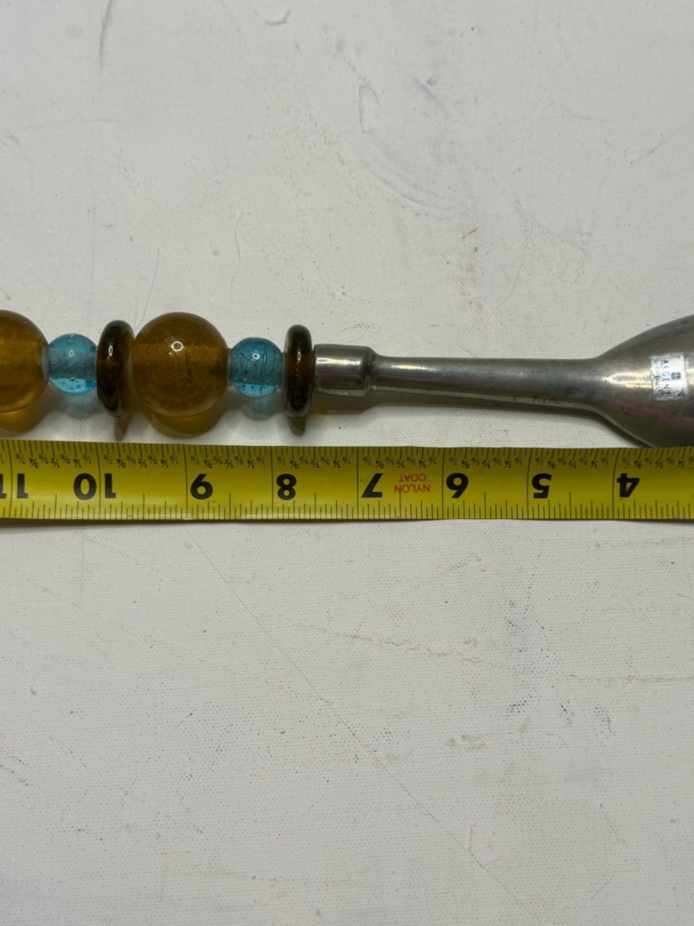 Decorative Beaded Handle Spoon - Amber and Aqua Glass